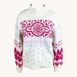 Gap Sweater Chunky Knit Ski White Pink Wool Blend (L)